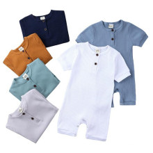 Wholesale Summer Newborn Casual Solid Color Jumpsuit Knitted Pit Pattern Cotton Onesie Infant Baby Rompers